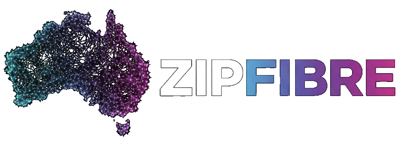 ZIPFIBRE Logo featuring a network map of Australia
